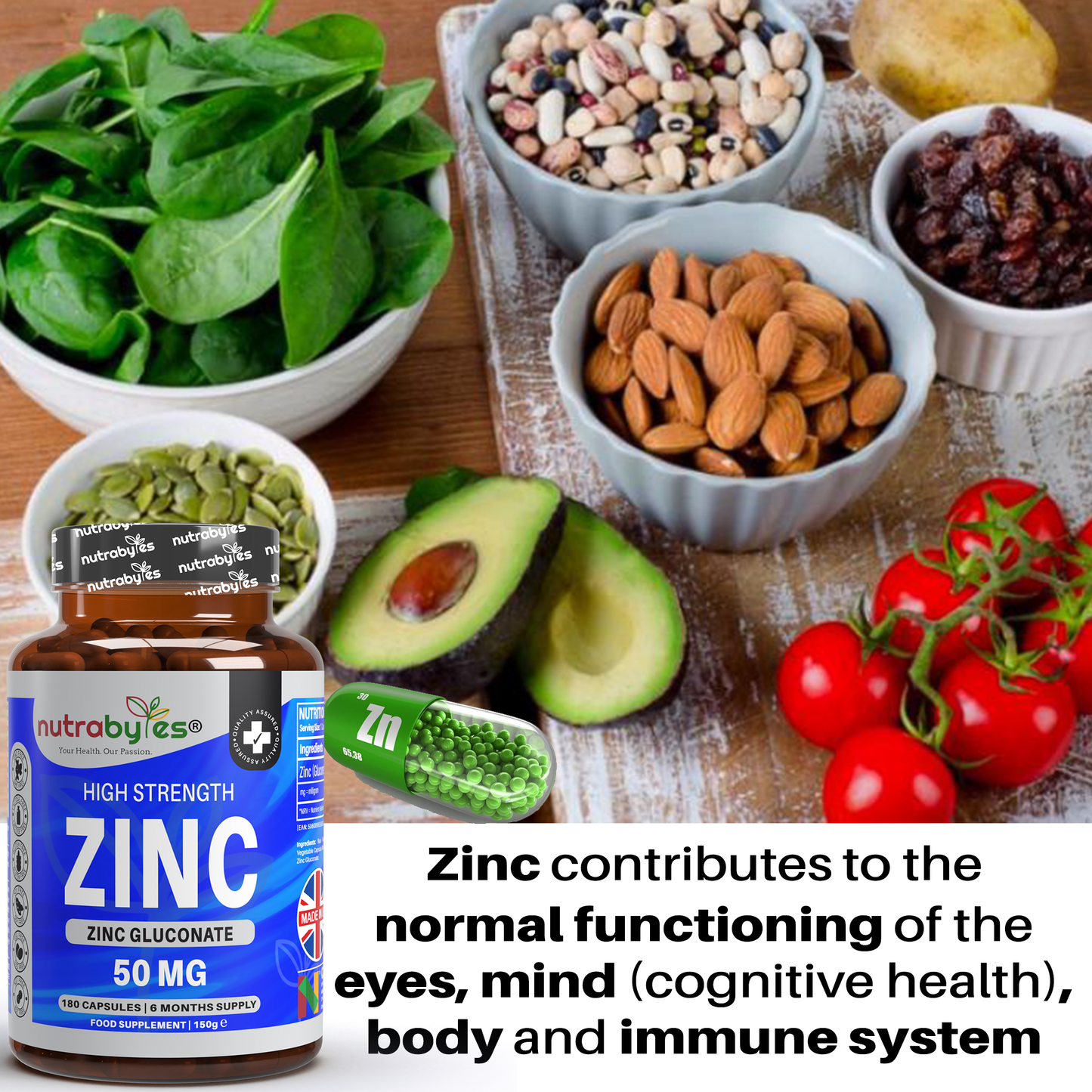Zinc Gluconate 50mg | Maximum Strength | 180 Vegan Capsules | 6-Month Supply