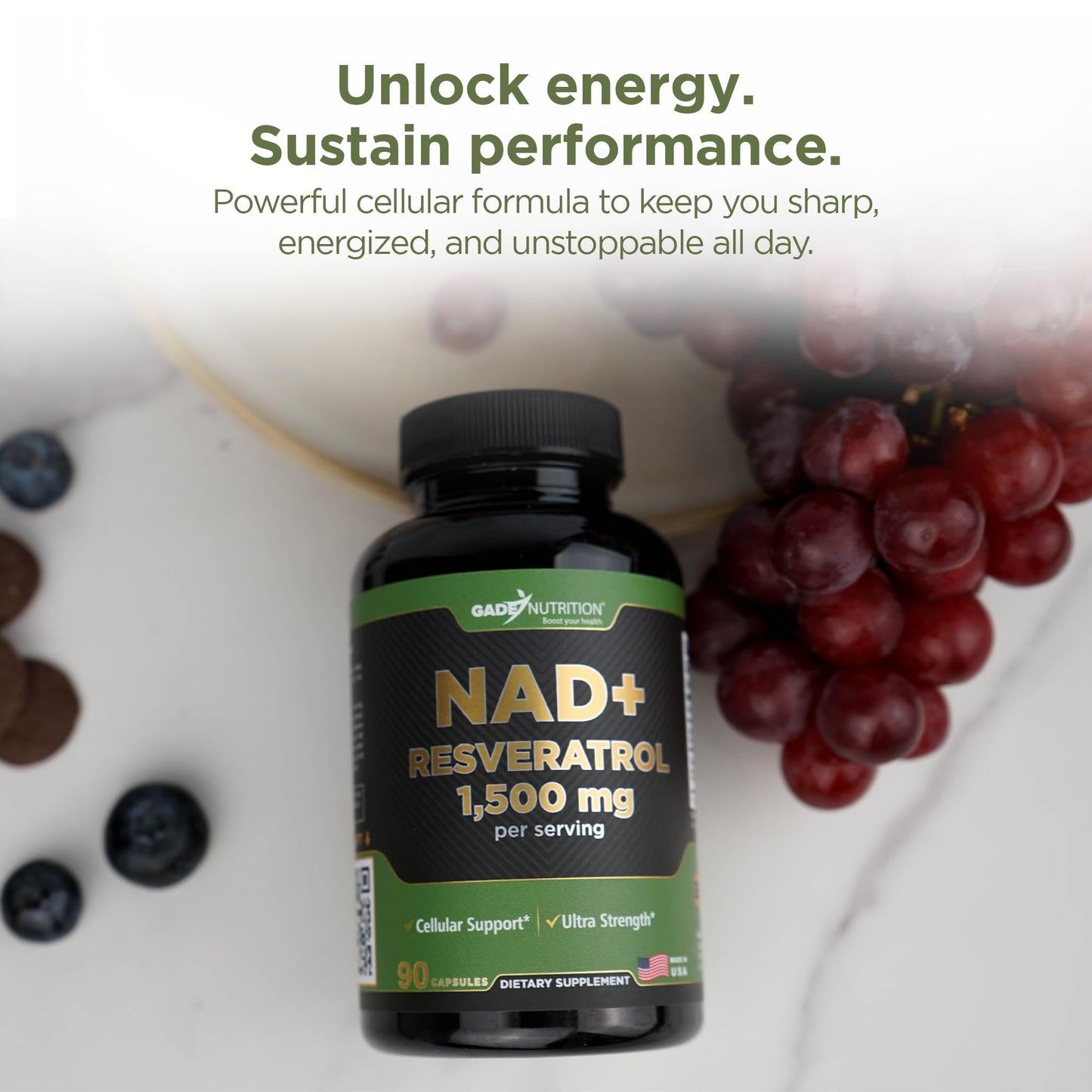 Gade Nutrition NAD+ with Resveratrol – Healthy Ageing & Antioxidant | Made in USA