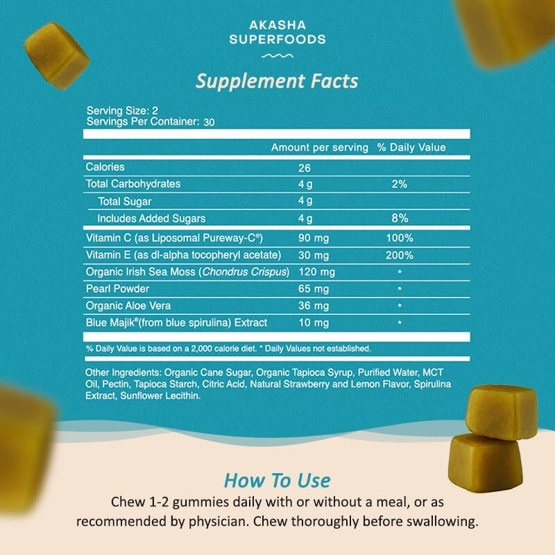 Akasha Sea Moss Glow Gummies – Hair, Skin & Nails Vitamins | 60 Count