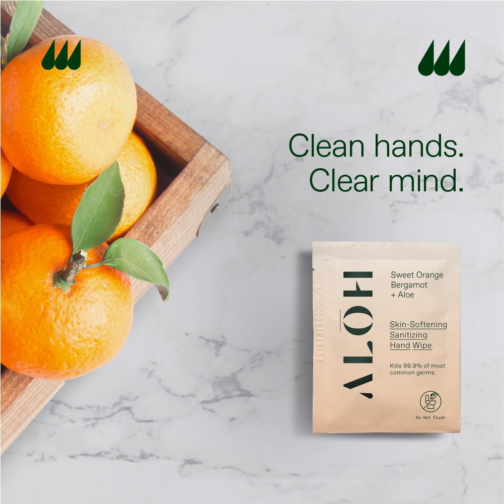 Toallitas desinfectantes suavizantes para manos ALŌH – Naranja dulce Bergamota, caja de 500 unidades