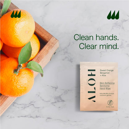Toallitas desinfectantes suavizantes para manos ALŌH – Naranja dulce Bergamota, caja de 500 unidades