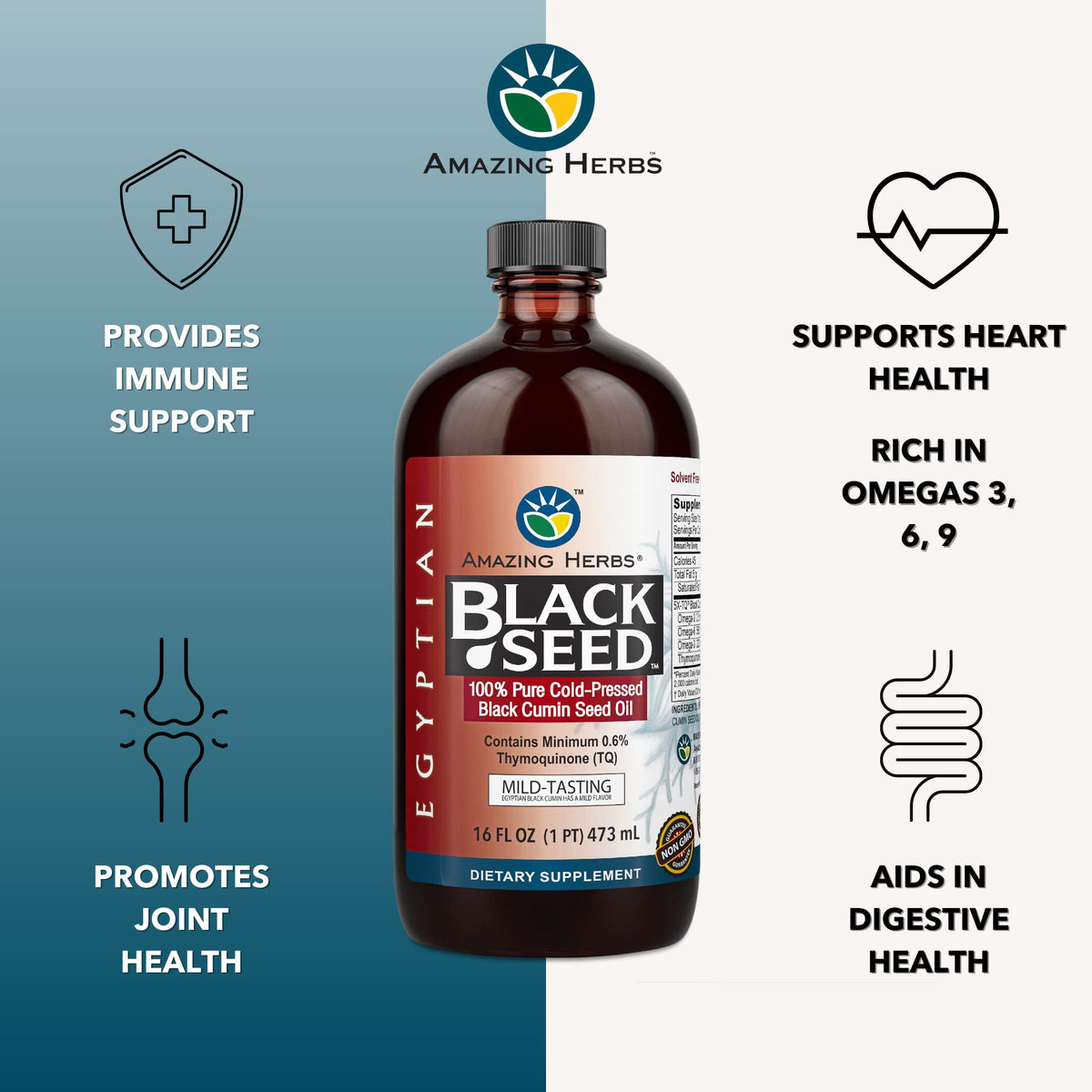 Amazing Herbs Egyptian Black Seed Oil - Gluten Free, Non-GMO, Cold-Pressed Nigella Sativa 16 oz - Calm Era