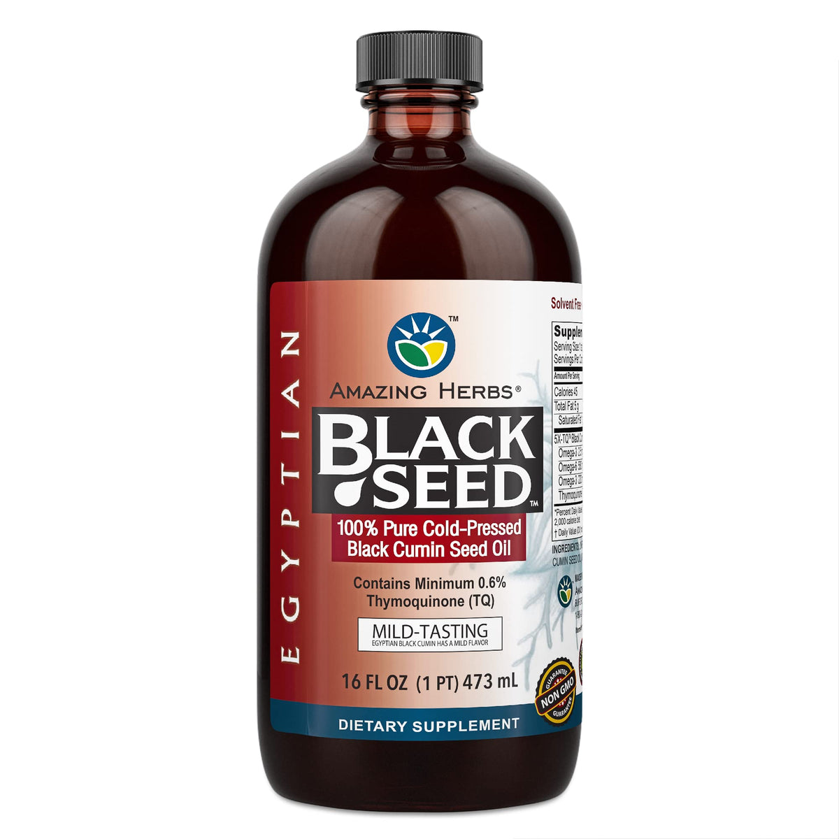 Amazing Herbs Egyptian Black Seed Oil - Gluten Free, Non-GMO, Cold-Pressed Nigella Sativa 16 oz - Calm Era
