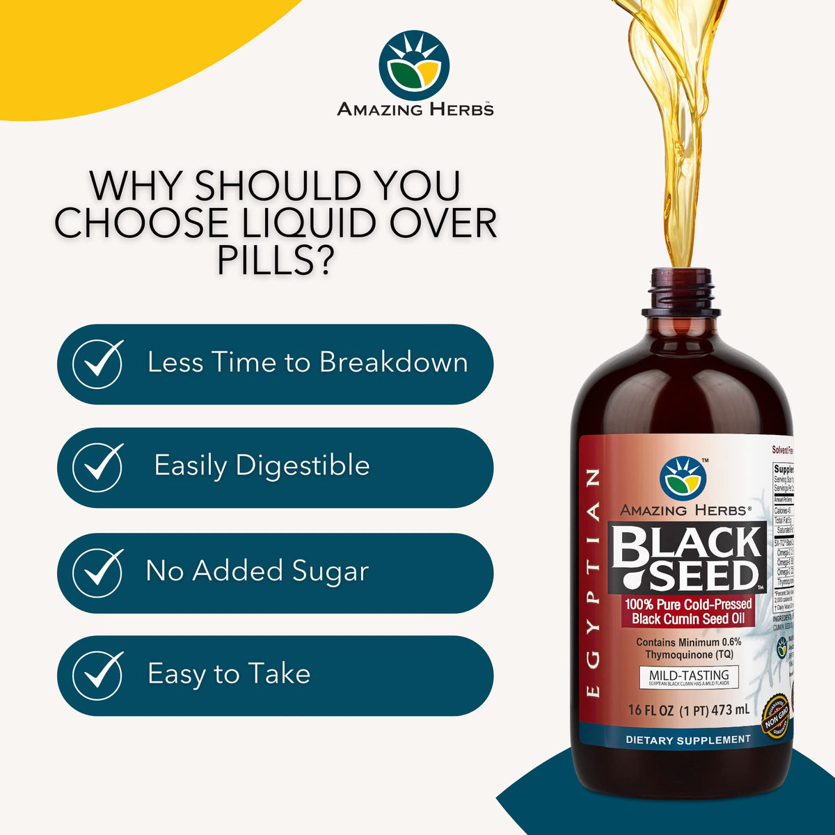 Amazing Herbs Egyptian Black Seed Oil - Gluten Free, Non-GMO, Cold-Pressed Nigella Sativa 16 oz - Calm Era