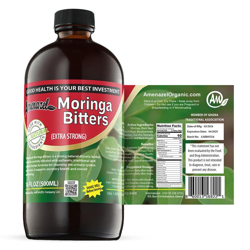 Amenazel Organic Moringa Bitters 16fl oz | 9-Herb Digestive Tincture