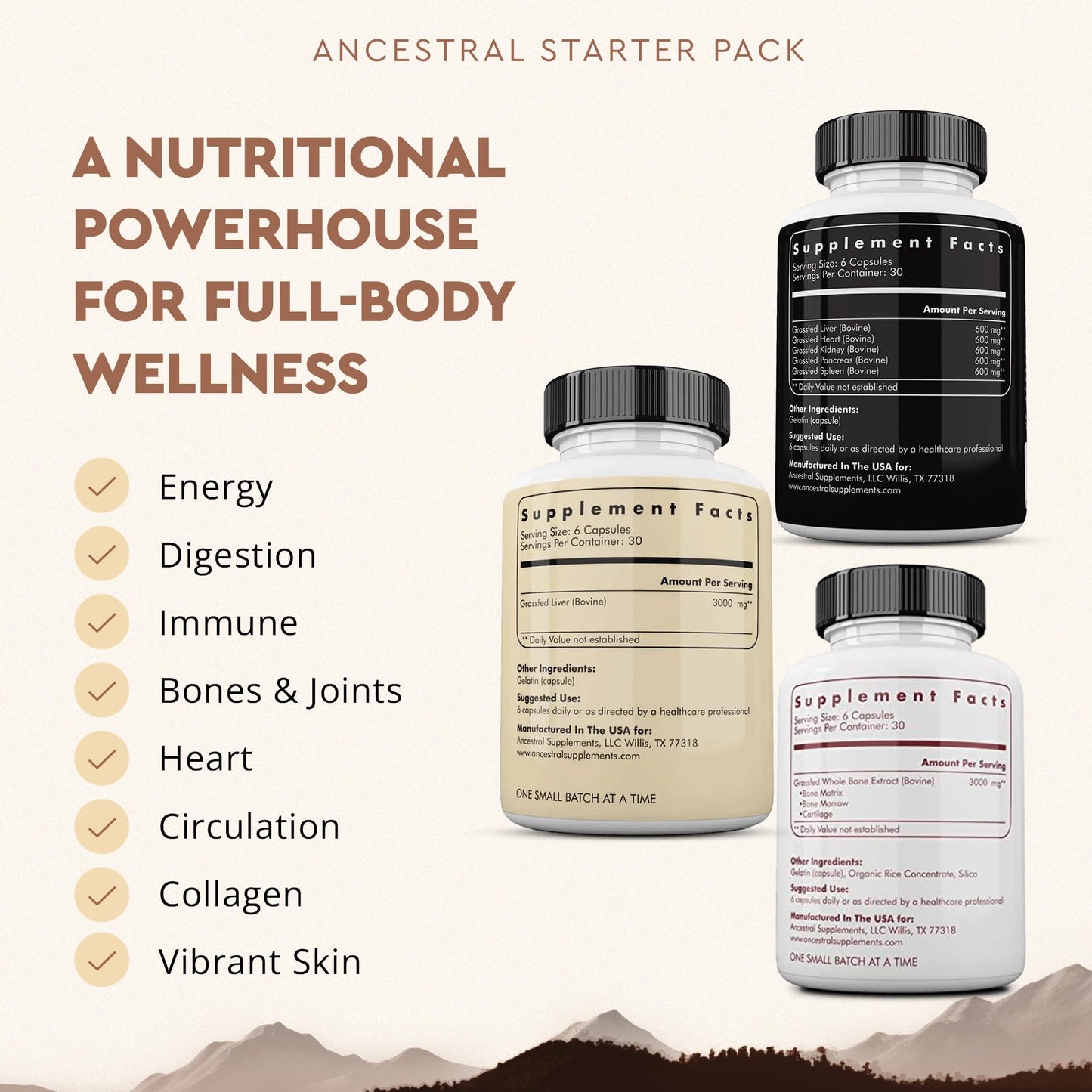 Ancestral Supplements Beef Organs Starter Pack | Grass-Fed Organ Stack