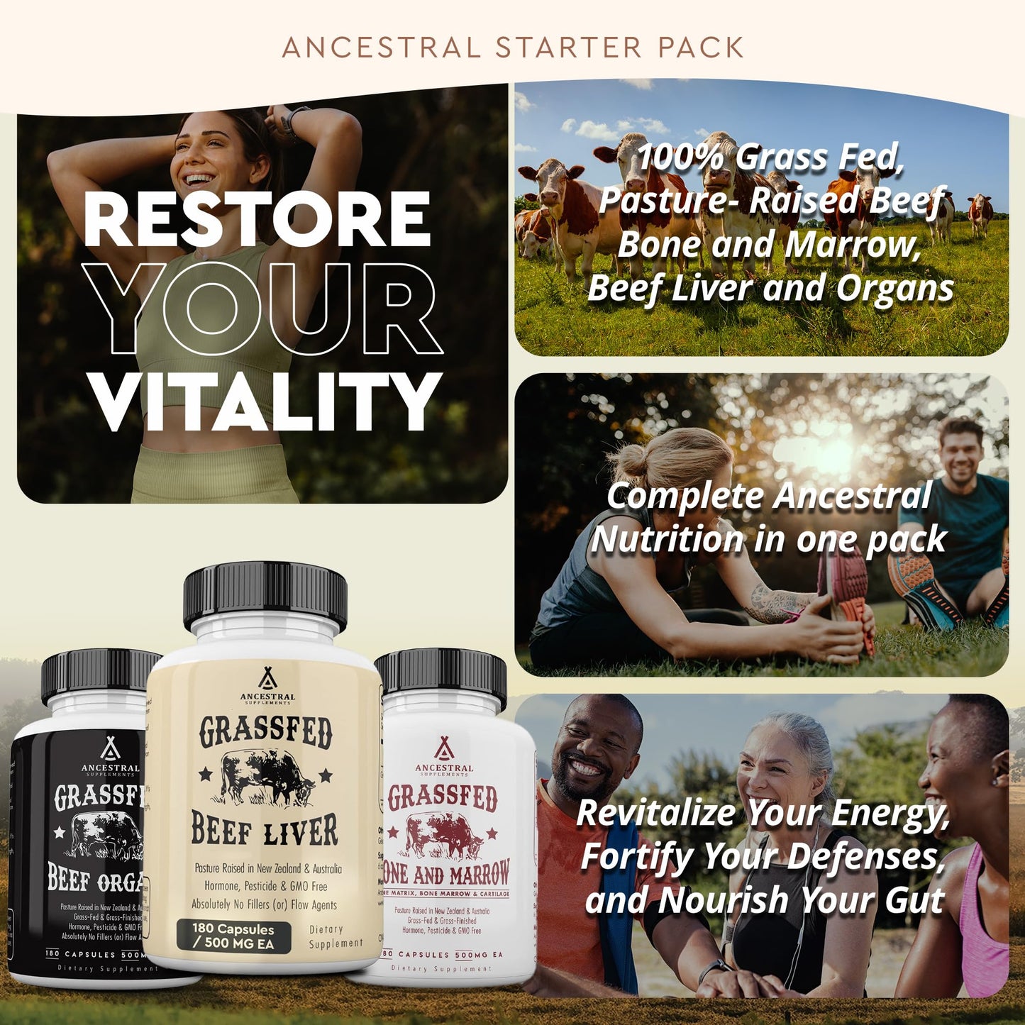 Ancestral Supplements Beef Organs Starter Pack | Grass-Fed Organ Stack