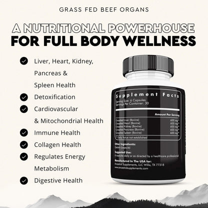 Ancestral Supplements Grass-Fed Beef Organs 180ct | 5-Organ Blend