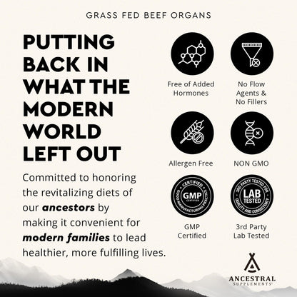 Ancestral Supplements Grass-Fed Beef Organs 180ct | 5-Organ Blend