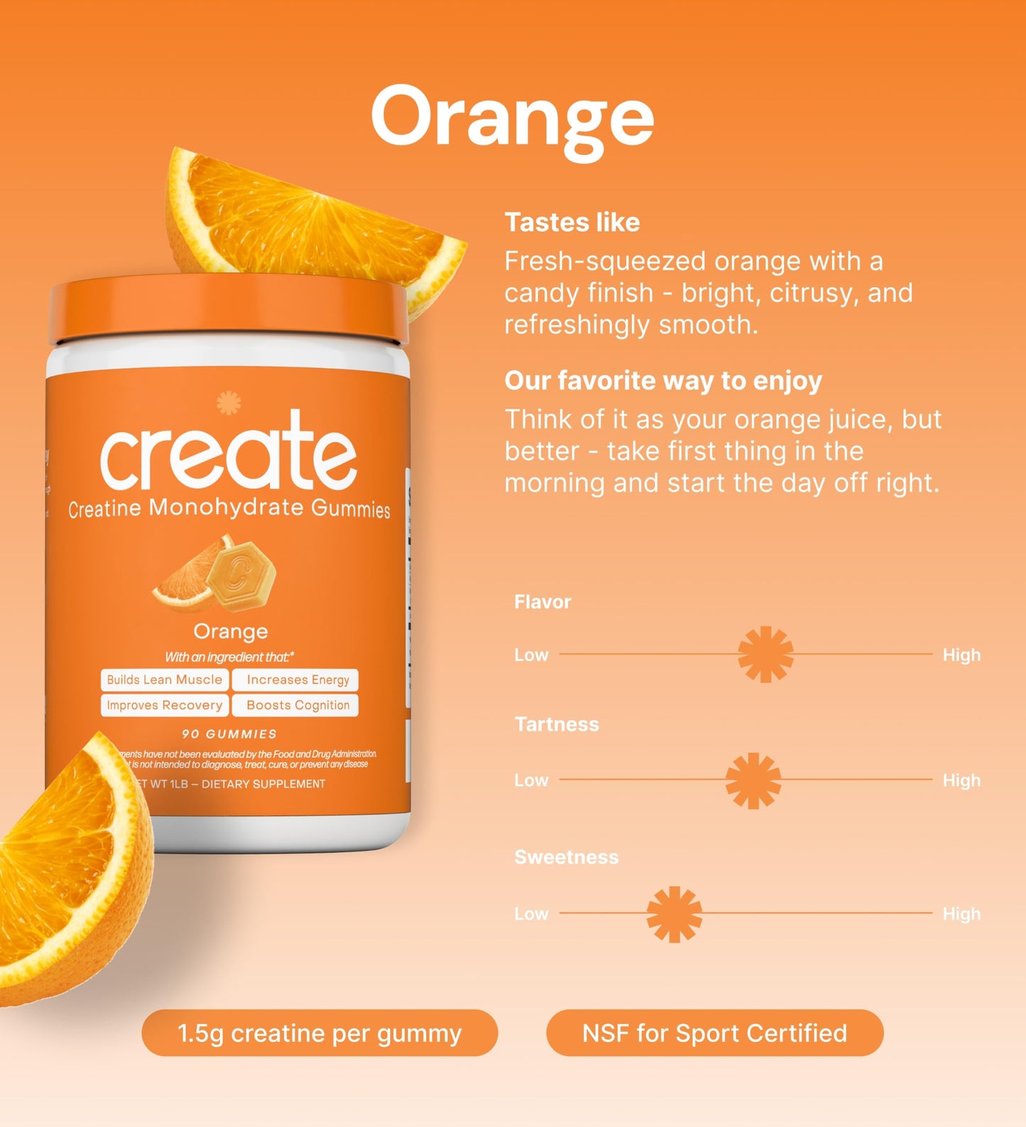Create Creatine Monohydrate Gummies 1.5g | Vegan Anti-Melt Orange