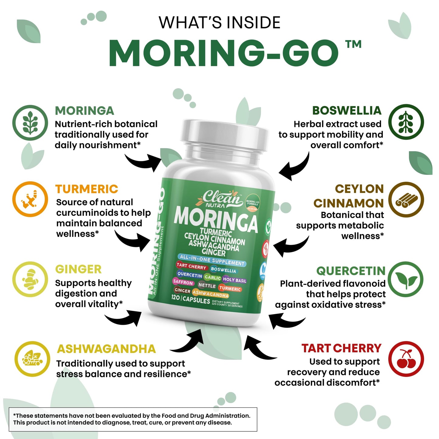 Clean Nutra Moring-Go Moringa & Turmeric Capsules 13-in-1