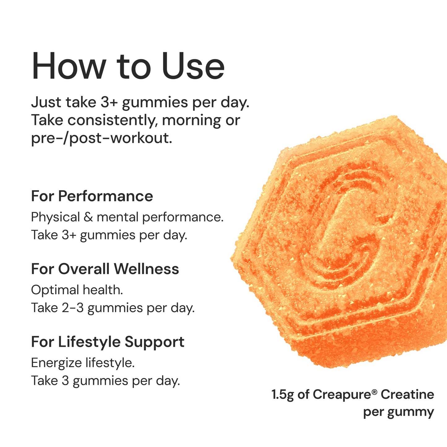 Create Creatine Monohydrate Gummies | 1.5g Creapure per Gummy | Sour Peach | Vegan