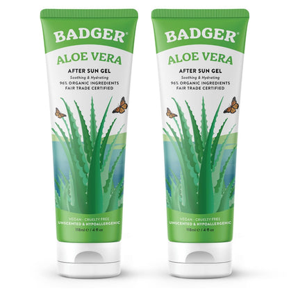 Badger Organic Aloe Vera Gel 96% — Unscented, Face & Body, 2 x 4fl oz