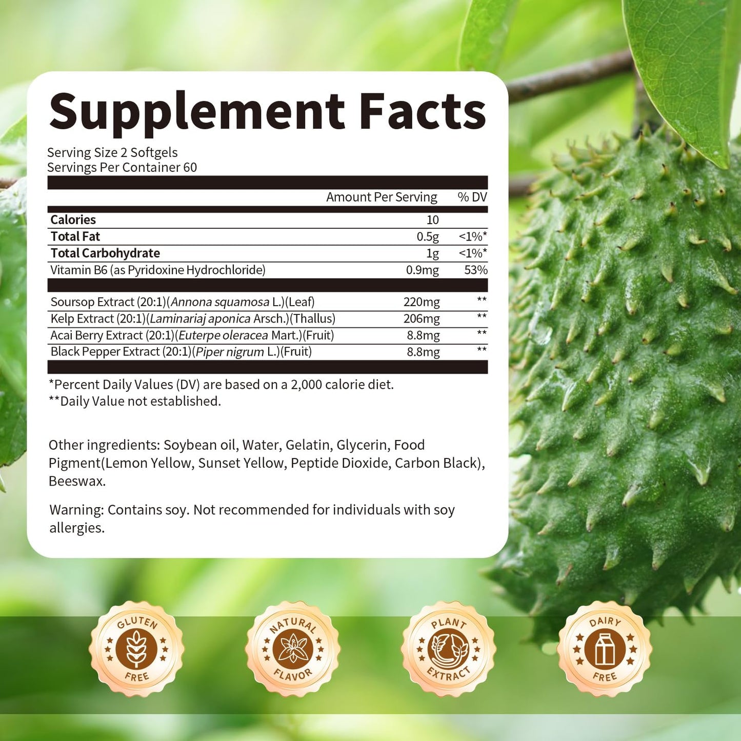 Soursop Graviola Capsules with Kelp & Acai — 120 Count