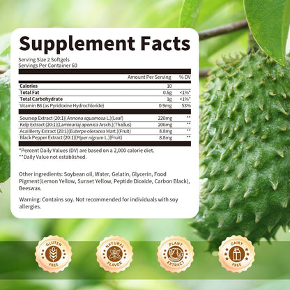 Soursop Graviola Capsules with Kelp & Acai — 120 Count