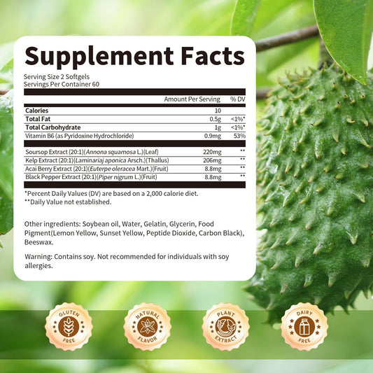 Soursop Graviola Capsules with Kelp & Acai — 120 Count
