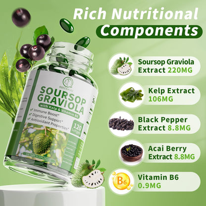 Soursop Graviola Capsules with Kelp & Acai — 120 Count