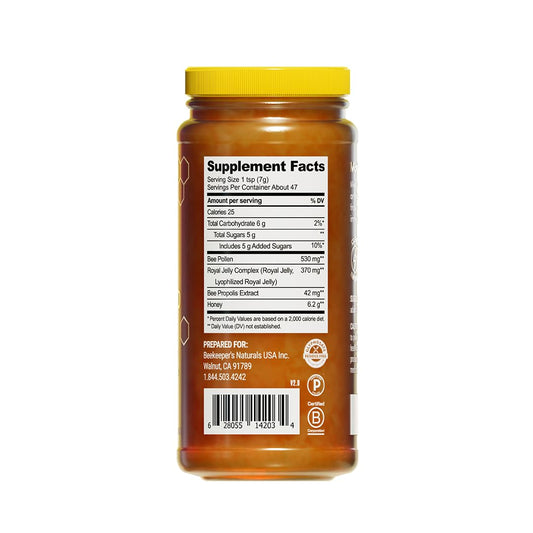 Beekeeper's Naturals Superfood Honey – Bee Pollen, Royal Jelly & Propolis 11.6oz