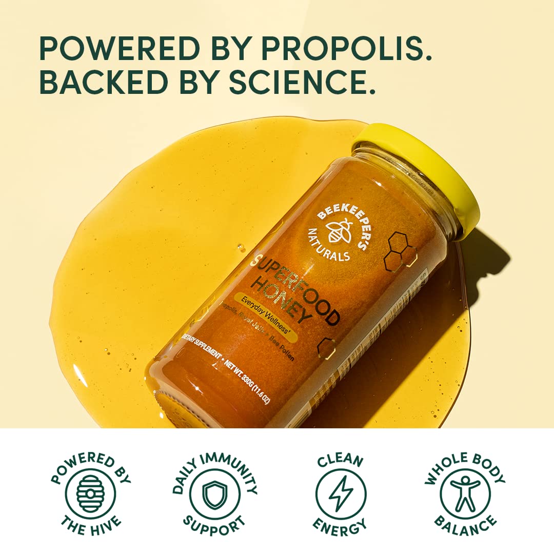 Beekeeper's Naturals Superfood Honey – Bee Pollen, Royal Jelly & Propolis 11.6oz