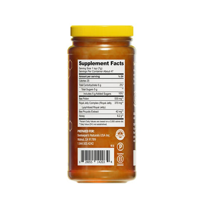 Beekeeper's Naturals Superfood Honey – Bee Pollen, Royal Jelly & Propolis 11.6oz