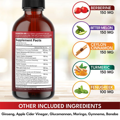 Berberine & Ceylon Cinnamon Liquid Drops with Moringa & Ginseng 4oz