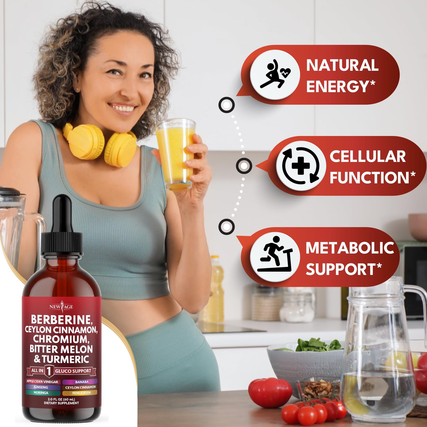 Berberine & Ceylon Cinnamon Liquid Drops with Moringa & Ginseng 4oz