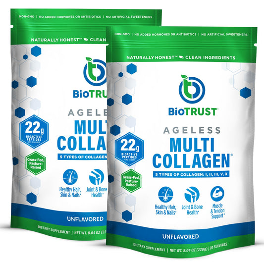 Two packages of Biotrust Ageless Multi Collagen on a white background