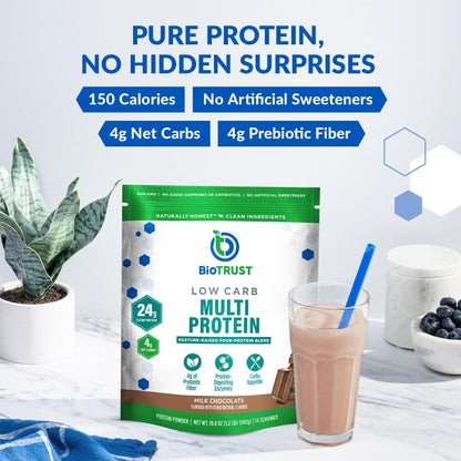 BioTrust Low Carb Protein Powder – Grass-Fed Whey & Casein, Chocolate | 3-Pack
