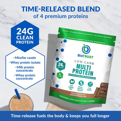 BioTrust Low Carb Protein Powder – Grass-Fed Whey & Casein, Chocolate | 3-Pack