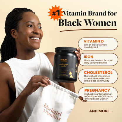 Black Girl Vitamins Collagen Peptides Powder – Unflavoured, Dairy-Free, Gluten-Free (16oz)