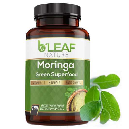 B'Leaf Nature Organic Moringa Capsules 1000mg | 180ct Vegan Non-GMO