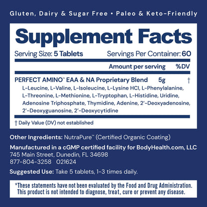 BodyHealth PerfectAmino Vegan Amino Acid Tablets 300ct | BCAAs