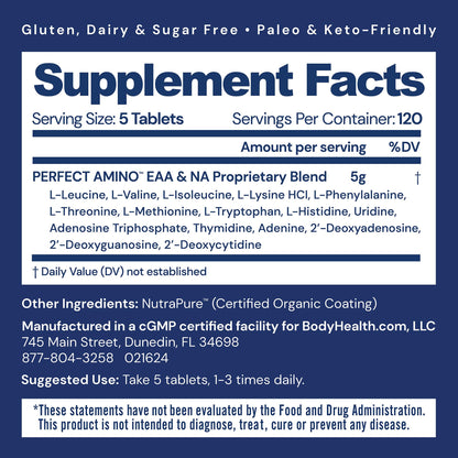 BodyHealth PerfectAmino Vegan Amino Acid Tablets 600ct | BCAAs