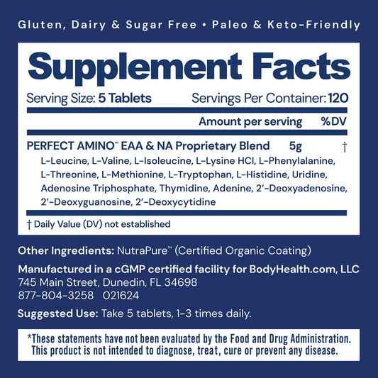 BodyHealth PerfectAmino Vegan Amino Acid Tablets 600ct | BCAAs