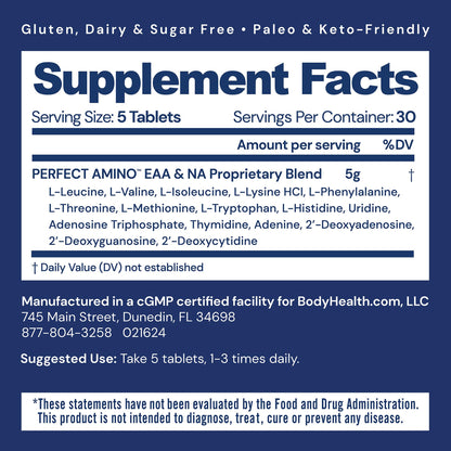 BodyHealth PerfectAmino Tablets (150 ct) – Essential Amino Acids with BCAAs for Muscle Recovery & Support