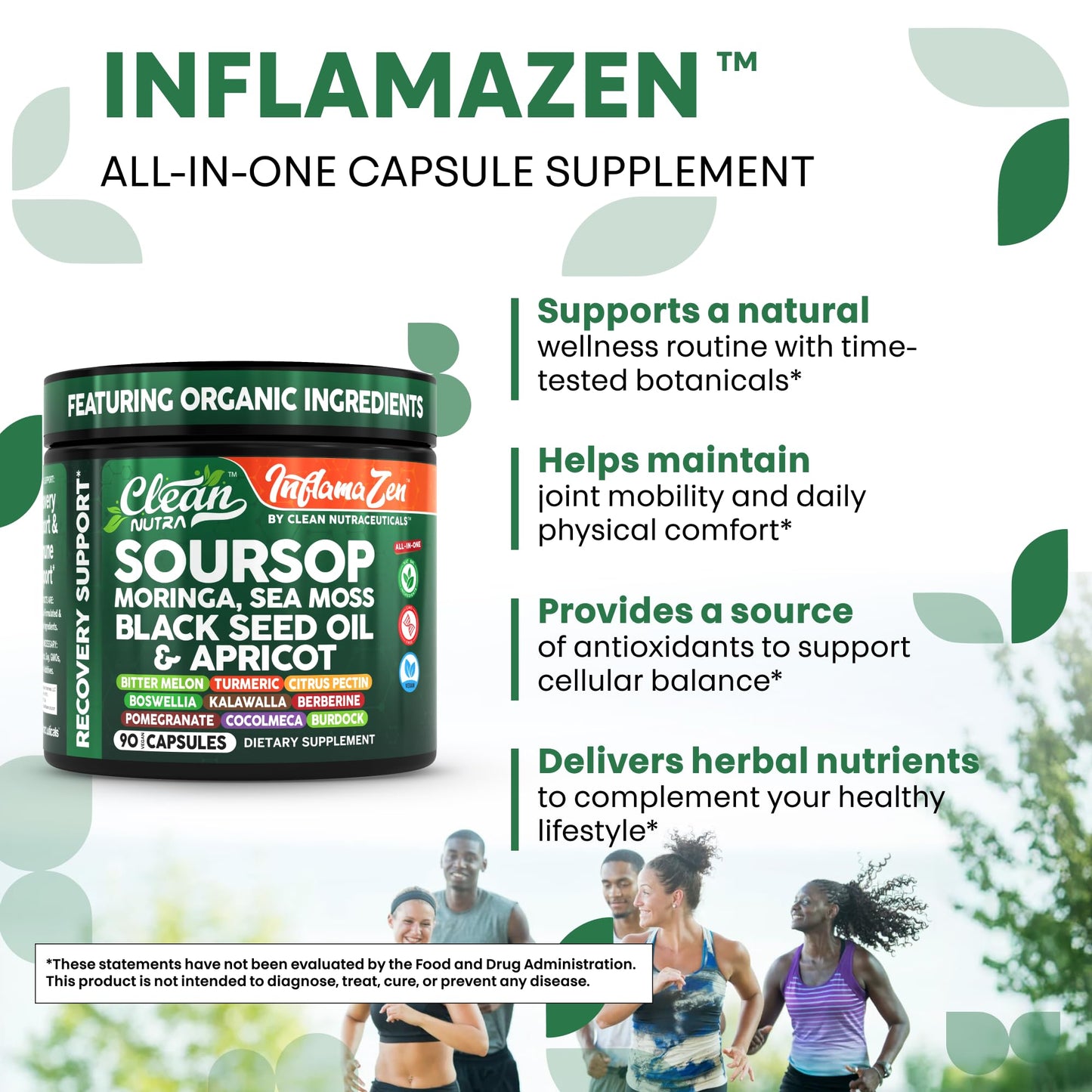 Clean Nutra Soursop Supplement with Moringa, Sea Moss & Berberine 90ct