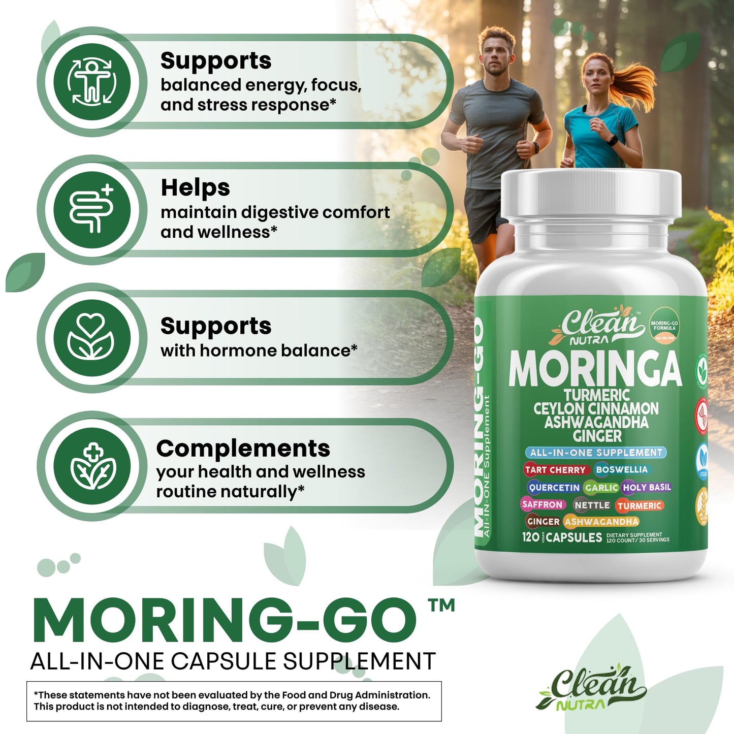 Clean Nutra Moring-Go Moringa & Turmeric Capsules 13-in-1