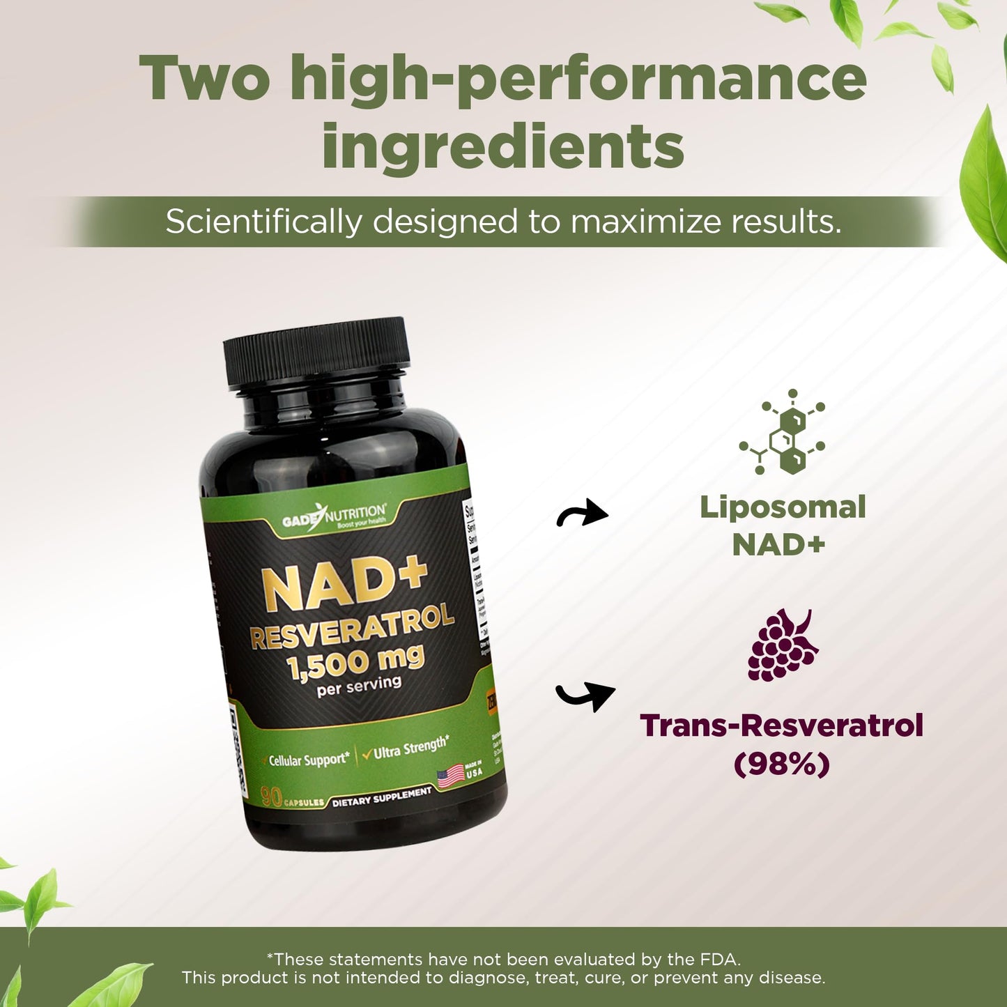 Gade Nutrition NAD+ with Resveratrol – Healthy Ageing & Antioxidant | Made in USA