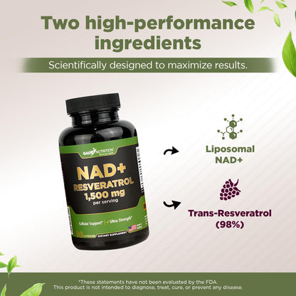 Gade Nutrition NAD+ with Resveratrol – Healthy Ageing & Antioxidant | Made in USA