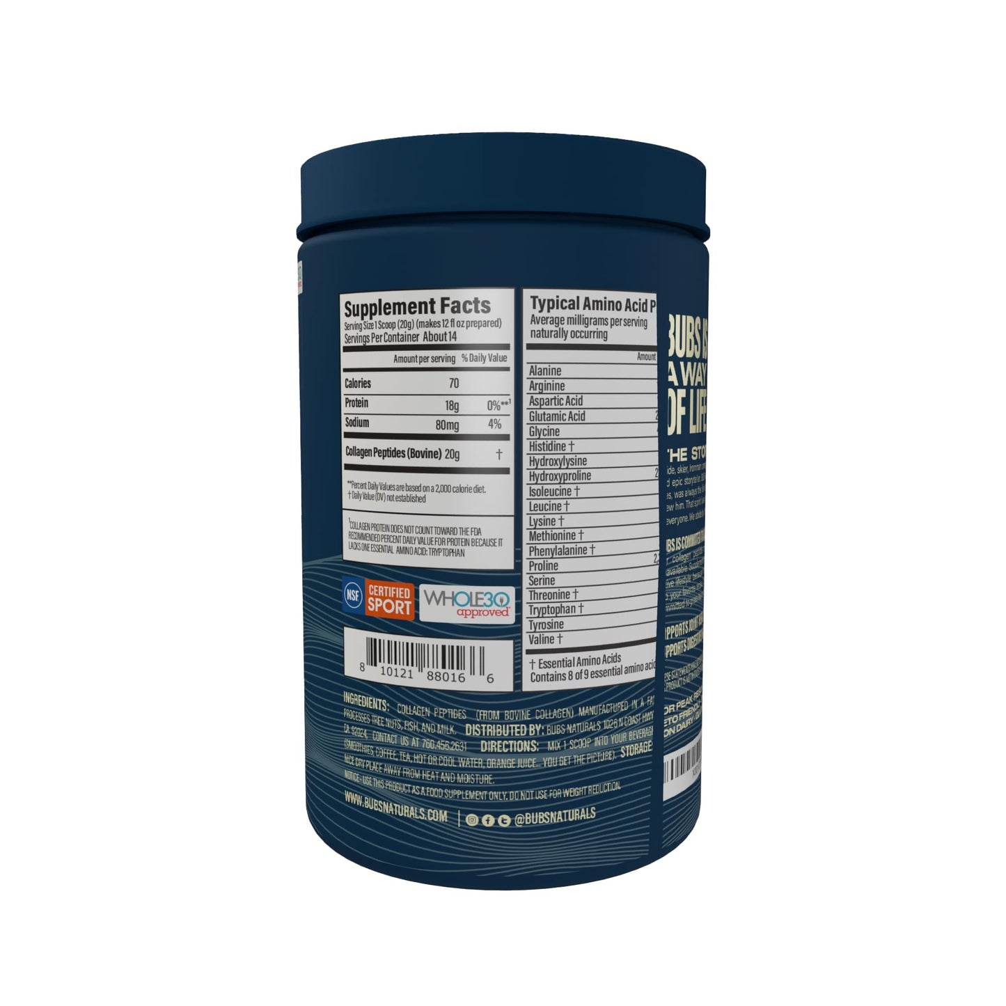 BUBS Naturals Grass-Fed Collagen Peptides — Unflavoured, 10oz