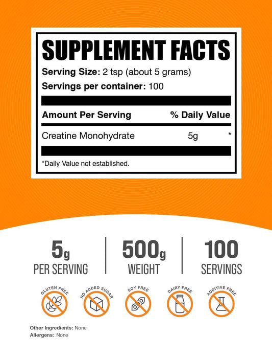 BulkSupplements Creatine Monohydrate Powder – Micronized, Unflavored | 500g