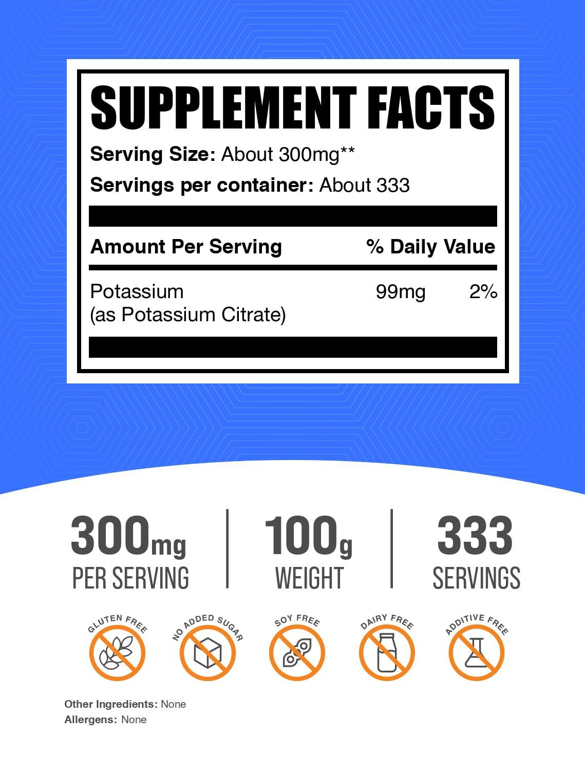 BulkSupplements Potassium Citrate Powder 100g