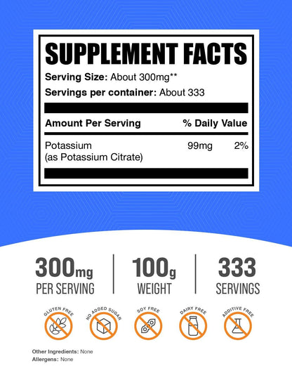 BulkSupplements Potassium Citrate Powder 100g