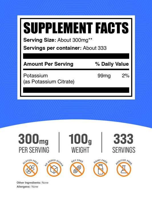 Polvo de citrato de potasio BulkSupplements 100g