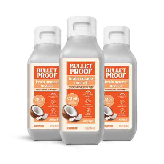 Bulletproof Coconut Brain Octane C8 MCT Oil (16 oz x 3) – Premium Ketogenic Energy for Brain & Body - Calm Era