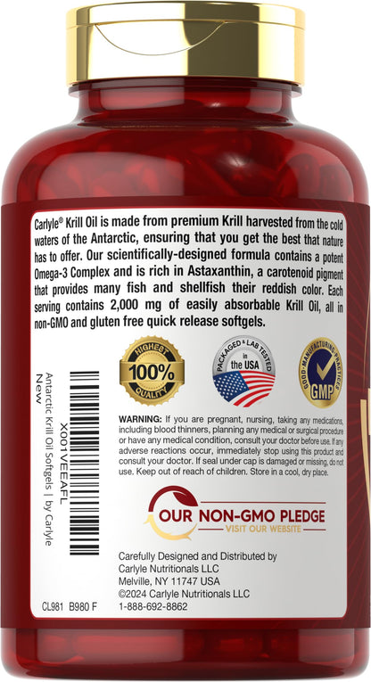 Carlyle Antarctic Krill Oil 2000 mg – 120 Softgels (Pack of 2) | Omega-3 EPA/DHA + Astaxanthin - Calm Era