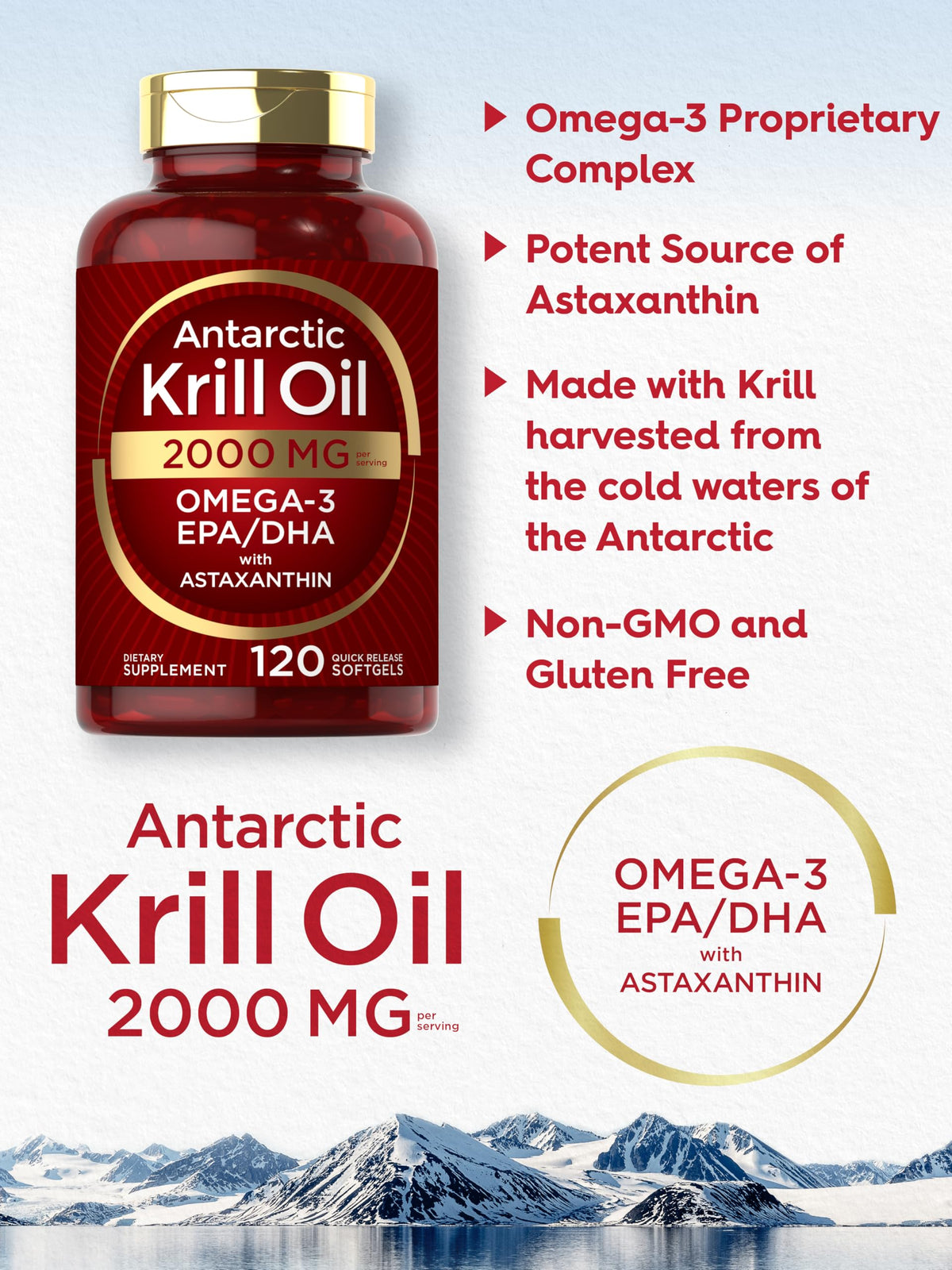 Carlyle Antarctic Krill Oil 2000 mg – 120 Softgels (Pack of 2) | Omega-3 EPA/DHA + Astaxanthin - Calm Era