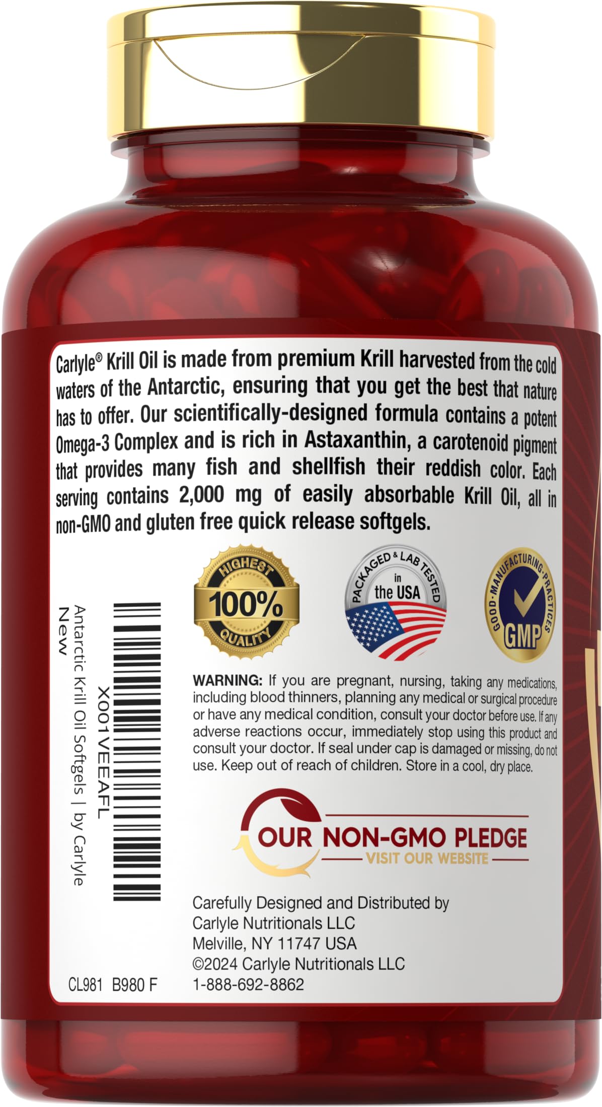 Carlyle Antarctic Krill Oil 2000 mg – 120 Softgels (Pack of 2) | Omega-3 EPA/DHA + Astaxanthin - Calm Era