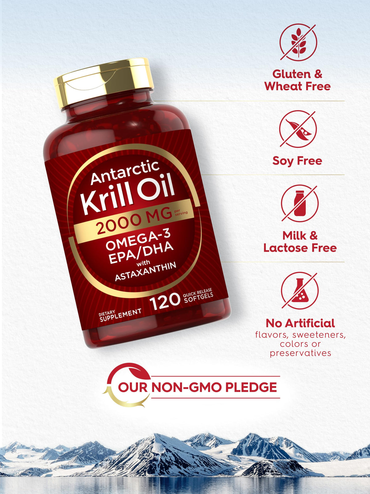 Carlyle Antarctic Krill Oil 2000 mg – 120 Softgels (Pack of 2) | Omega-3 EPA/DHA + Astaxanthin - Calm Era
