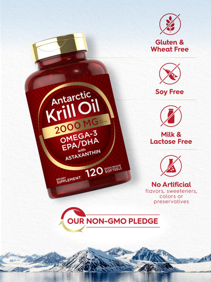 Carlyle Antarctic Krill Oil 2000 mg – 120 Softgels (Pack of 2) | Omega-3 EPA/DHA + Astaxanthin - Calm Era